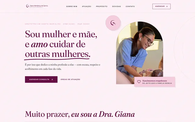 Página inicial do site Dra. Giana Mendonça de Barros, criado pela Basalto