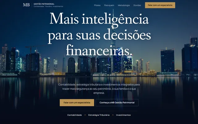 Página inicial do site MB Gestão Patrimonial, criado pela Basalto