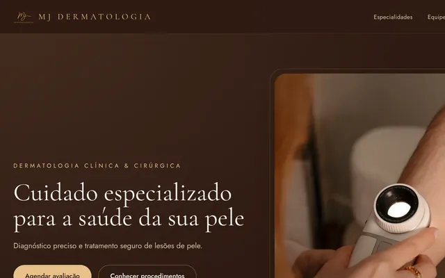 Página inicial do site MJ Dermatologia, criado pela Basalto